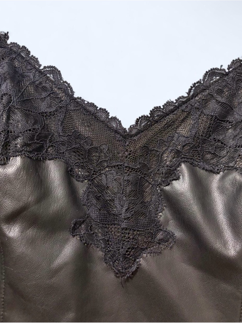 Express Black Faux Leather Lace Trim Cami Top - Picture 2 of 8